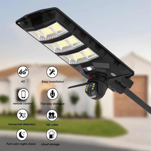 450W Solar Street Light +CCTV 4MP 4G Sim Card Camera