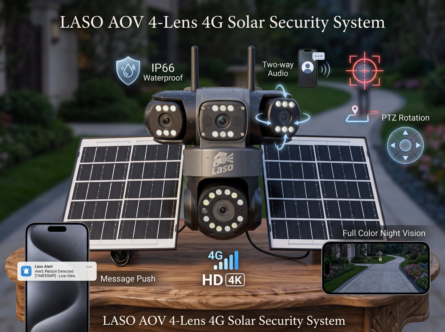 4-Lens 4G HD AOV Solar Security CCTV Camera