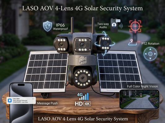 4-Lens 4G HD AOV Solar Security CCTV Camera