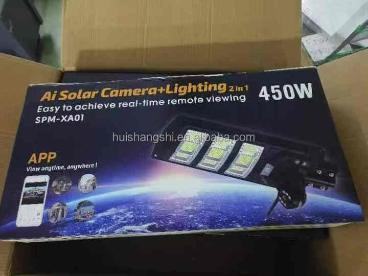 450W Solar Street Light +CCTV 4MP 4G Sim Card Camera