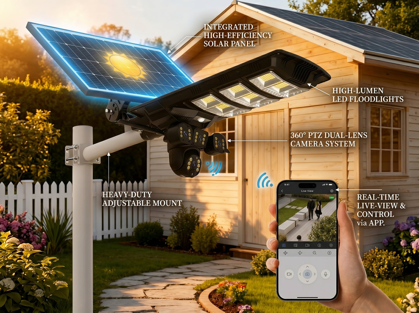 4K Ultra HD 3-Lens 4G Solar CCTV Camera & 450W LED Solar Street Light