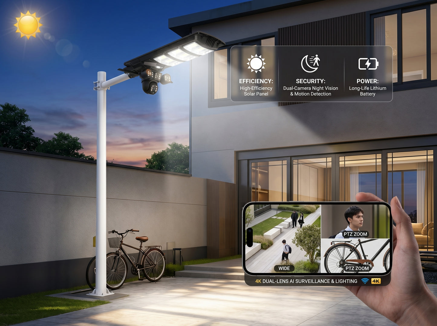 4K Ultra HD 3-Lens 4G Solar CCTV Camera & 450W LED Solar Street Light