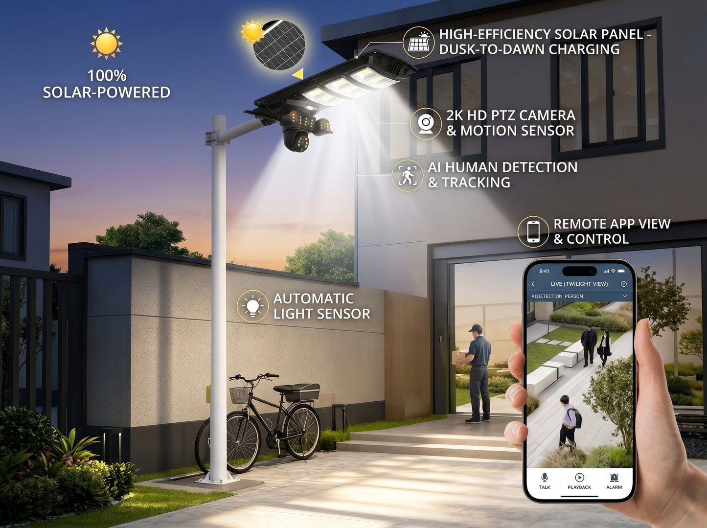 4K Ultra HD 3-Lens 4G Solar CCTV Camera & 450W LED Solar Street Light