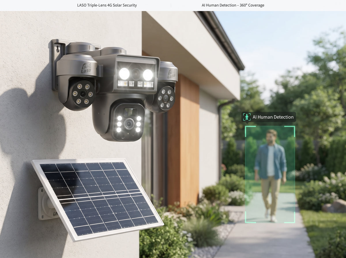 Triple Lens 4G Solar Security Camera (Black Edition)