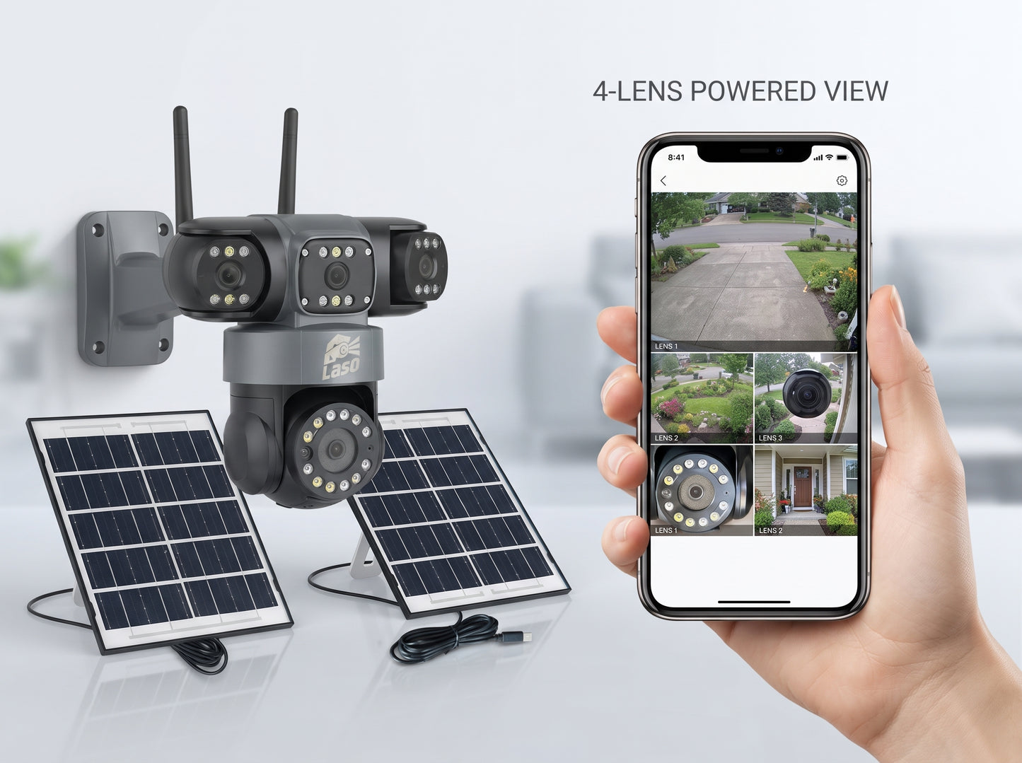 4-Lens 4G HD AOV Solar Security CCTV Camera