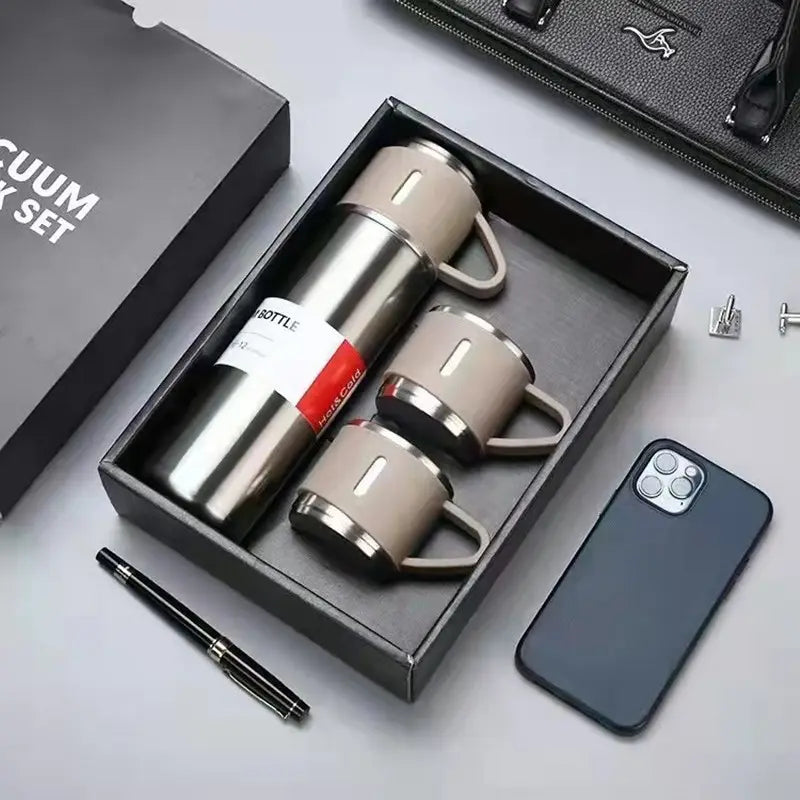 500ML Stainless Steel Flask with 3 Cups - call 0537986733
