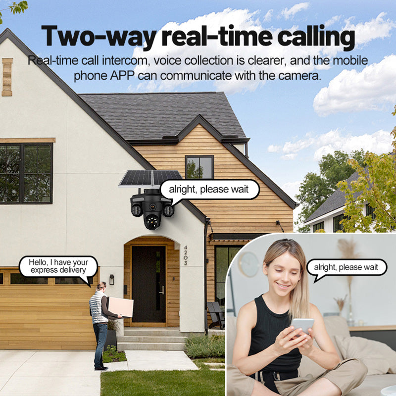 Triple Lens 4G 5K Ultra HD Solar CCTV Camera – 360° Rotation, Dual 14W Panels, 13000mAh Battery