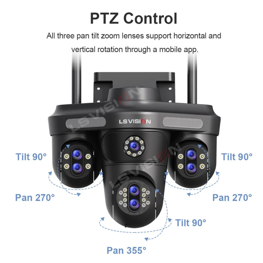 4-Lens 4G Solar Security Camera – 5K Ultra HD, Dual Solar Panels, No-WiFi Outdoor CCTV