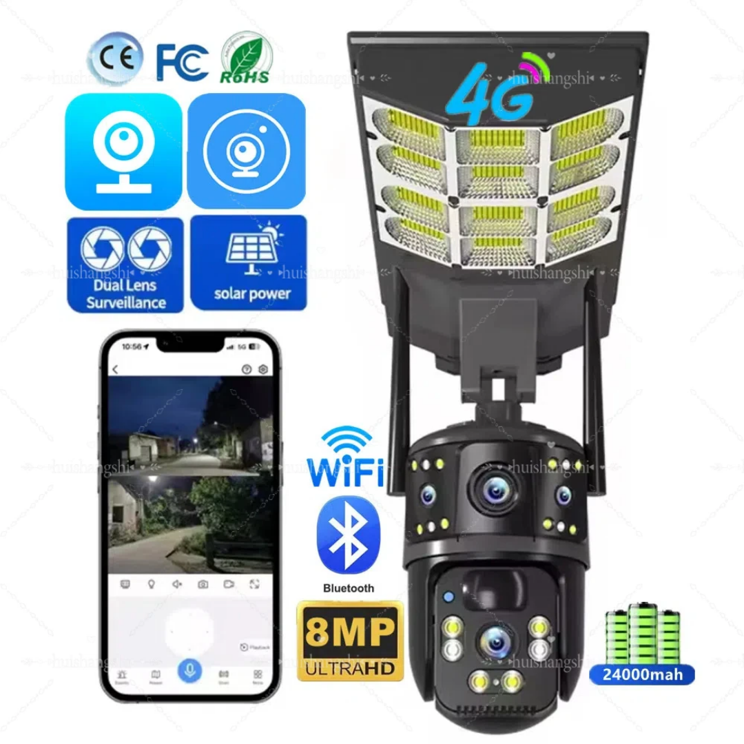 Dual Lens 8MP 4G CCTV + 500W Streetlight