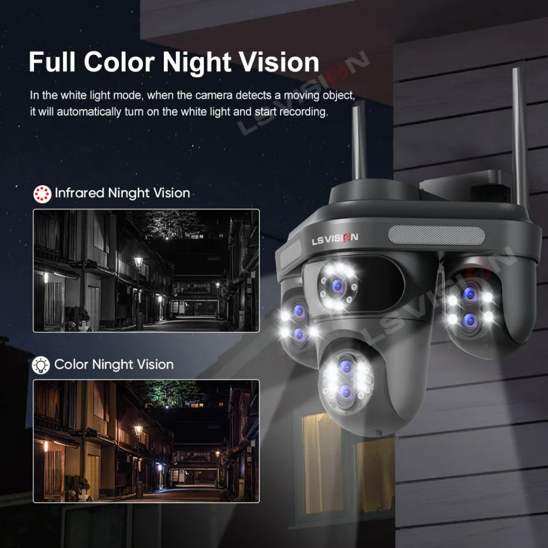 4-Lens 4G Solar Security Camera – 5K Ultra HD, Dual Solar Panels, No-WiFi Outdoor CCTV