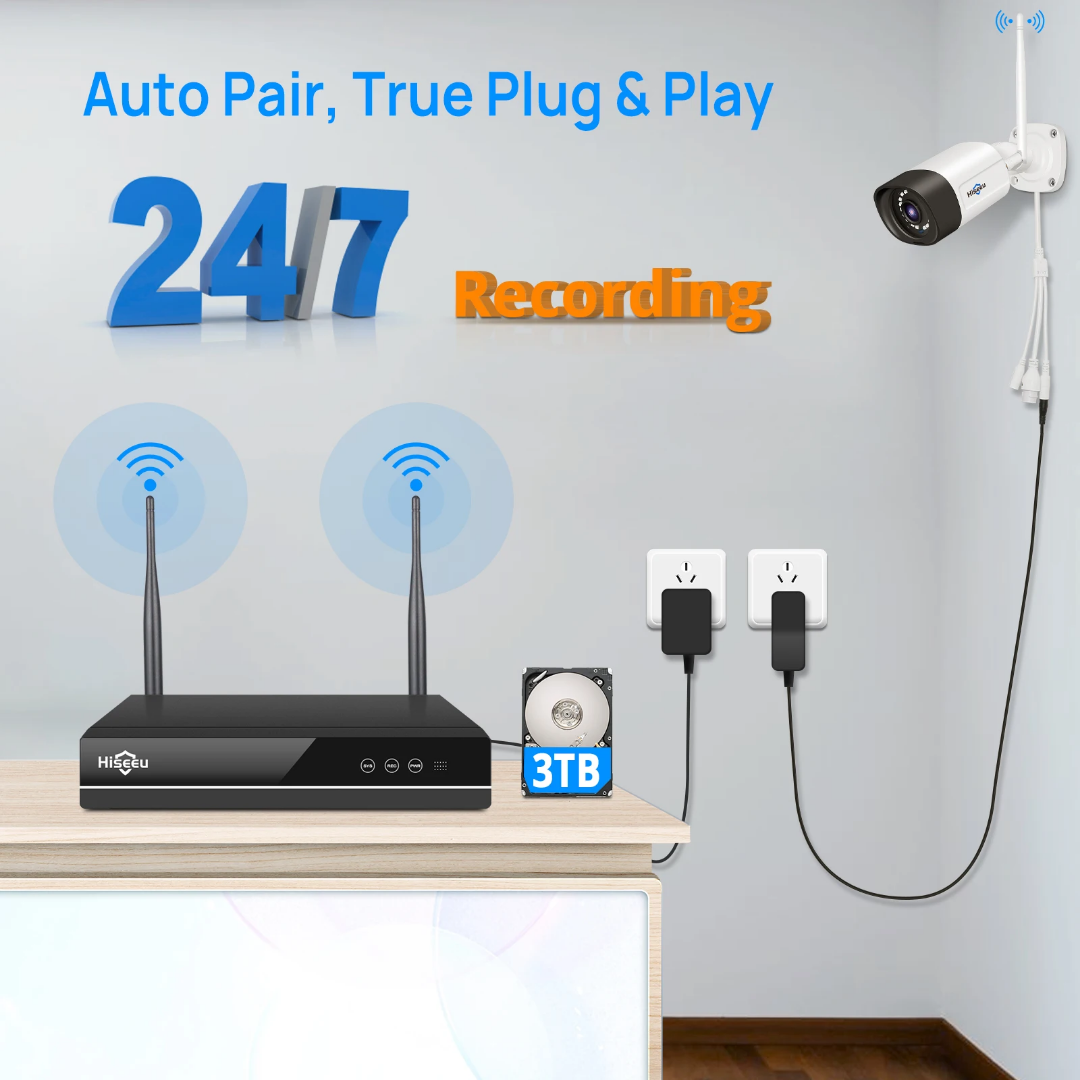 5mp, 2 way audio, 16 Channel, 8 Camera WiFi NVR Kit Set with 3TB Storage