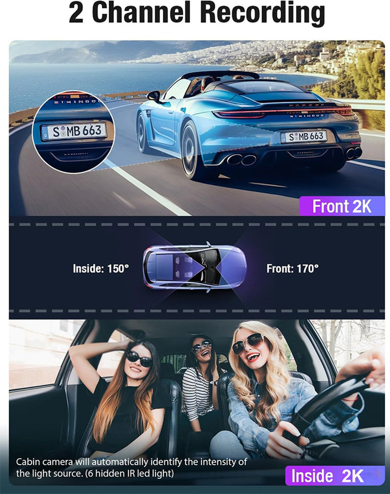 🚗 Dual Lens 4G 2K Car Dashboard Camera – 170° Wide Angle, Night Vision, GPS, Parking Assist, Cloud Storage