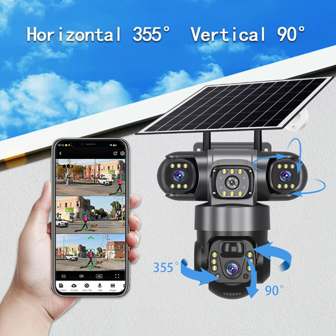4G Solar CCTV Camera | 3-Lens 360° Rotation | No WiFi Needed